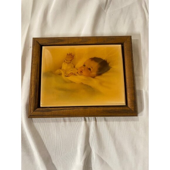 Vtg 1983 FRAMED ITALY TILE ART BY BESSIE PEASE GUTMANN 802# BABY - Picture 2 of 11